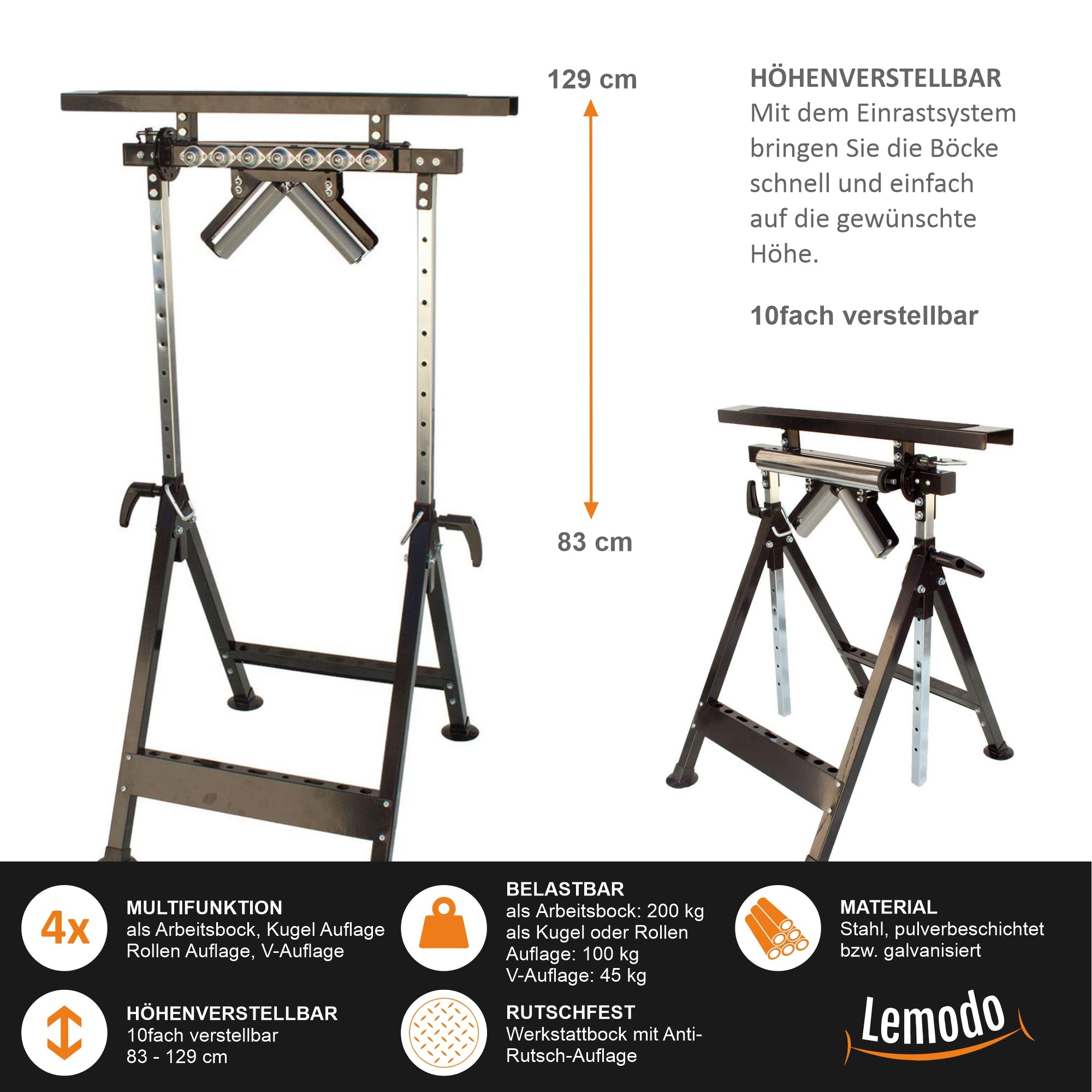lemodo-multifunktions-arbeitsbock-4-in-1-stahl-83-129-cm-bis-200-kg image 3