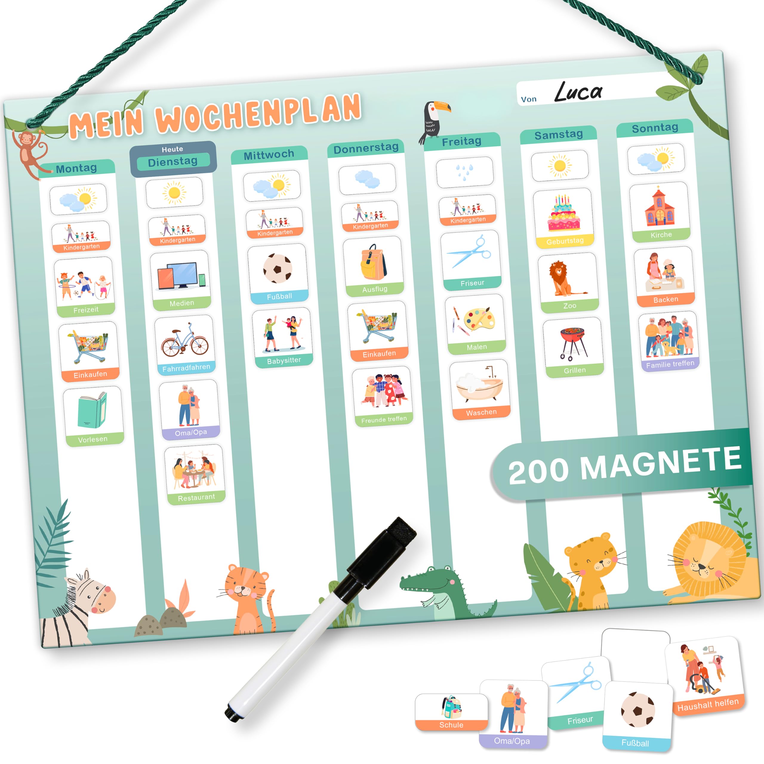 mini-mindz-wochenplaner-kinder-montessori-magnettafel-200-magnete image 1