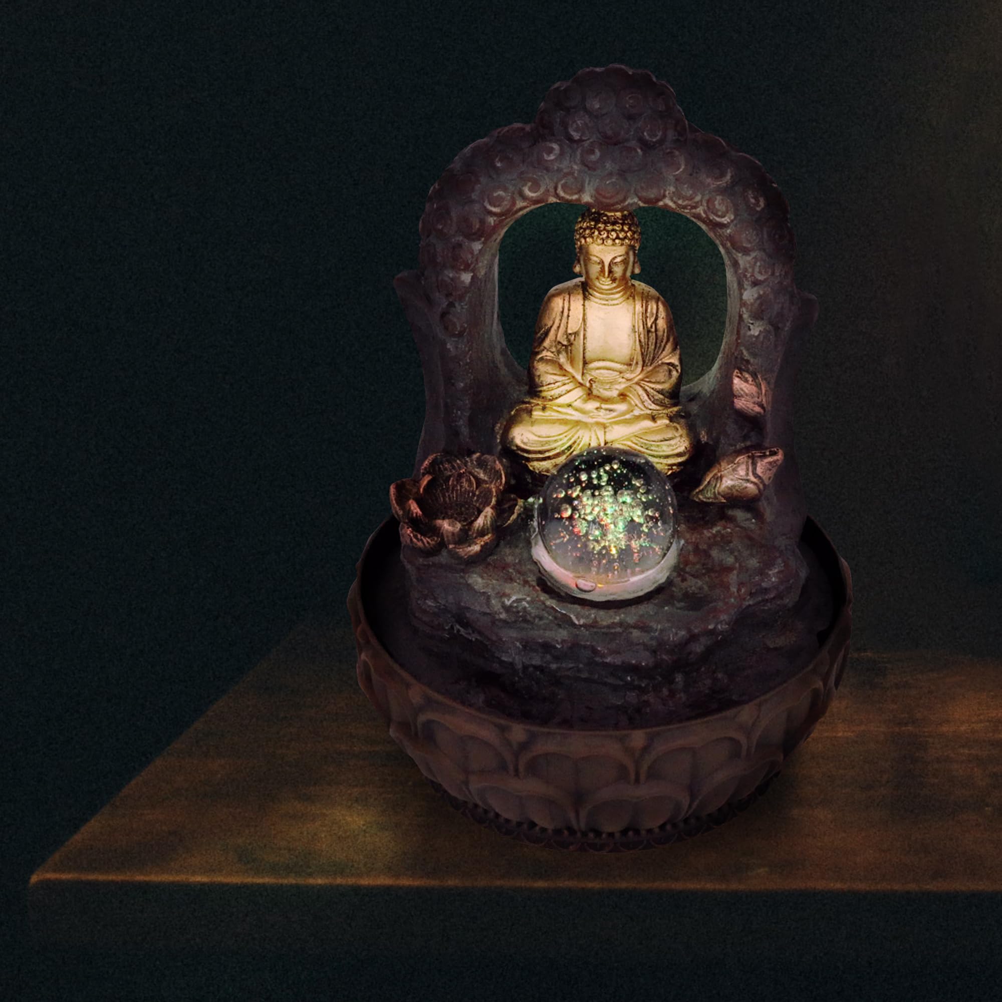 lemodo-zimmerbrunnen-buddha-mit-bogen-und-kugel-led image 7
