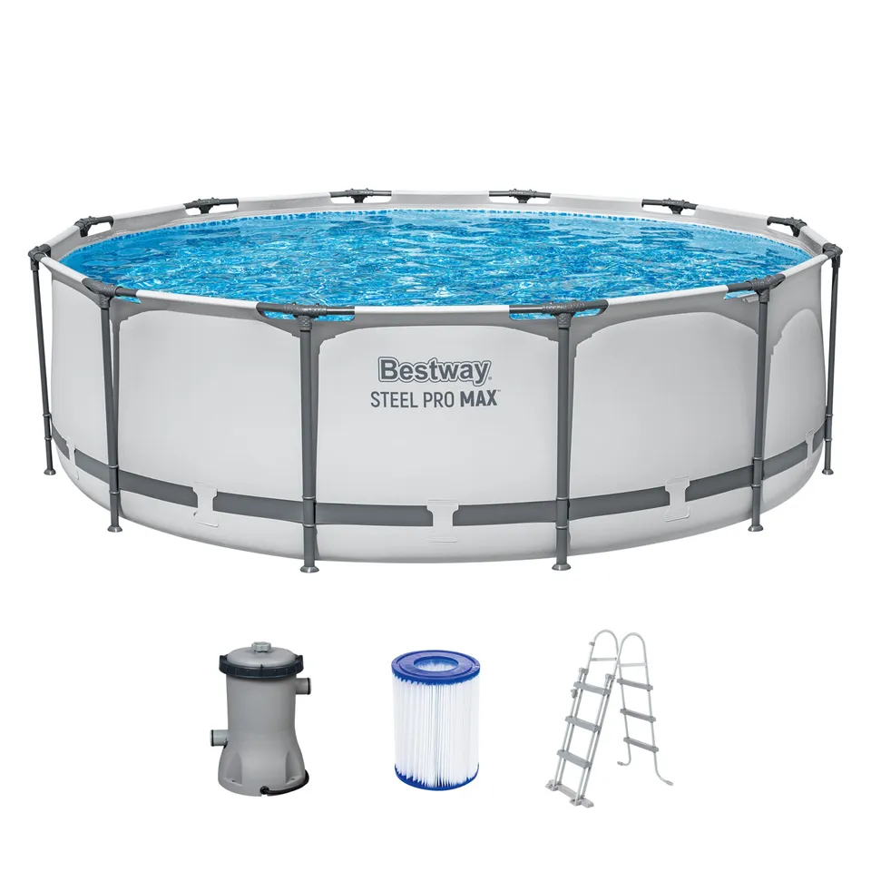 lemodo-bestway-steel-pro-max-aufstellpool-set-rund-366-x-100-cm-lichtgrau image 1