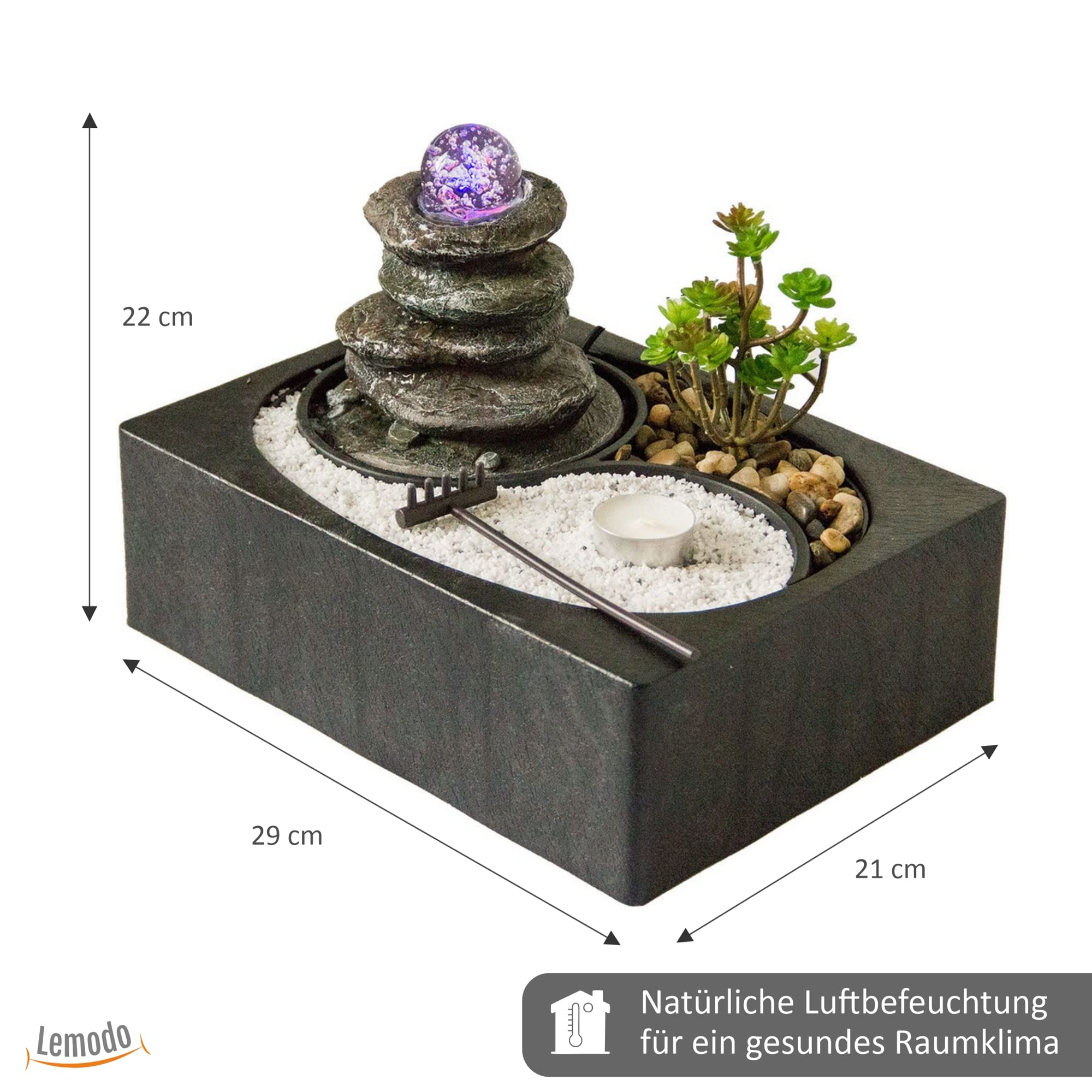 lemodo-zimmerbrunnen-mit-led-beleuchtung-und-glaskugel image 3
