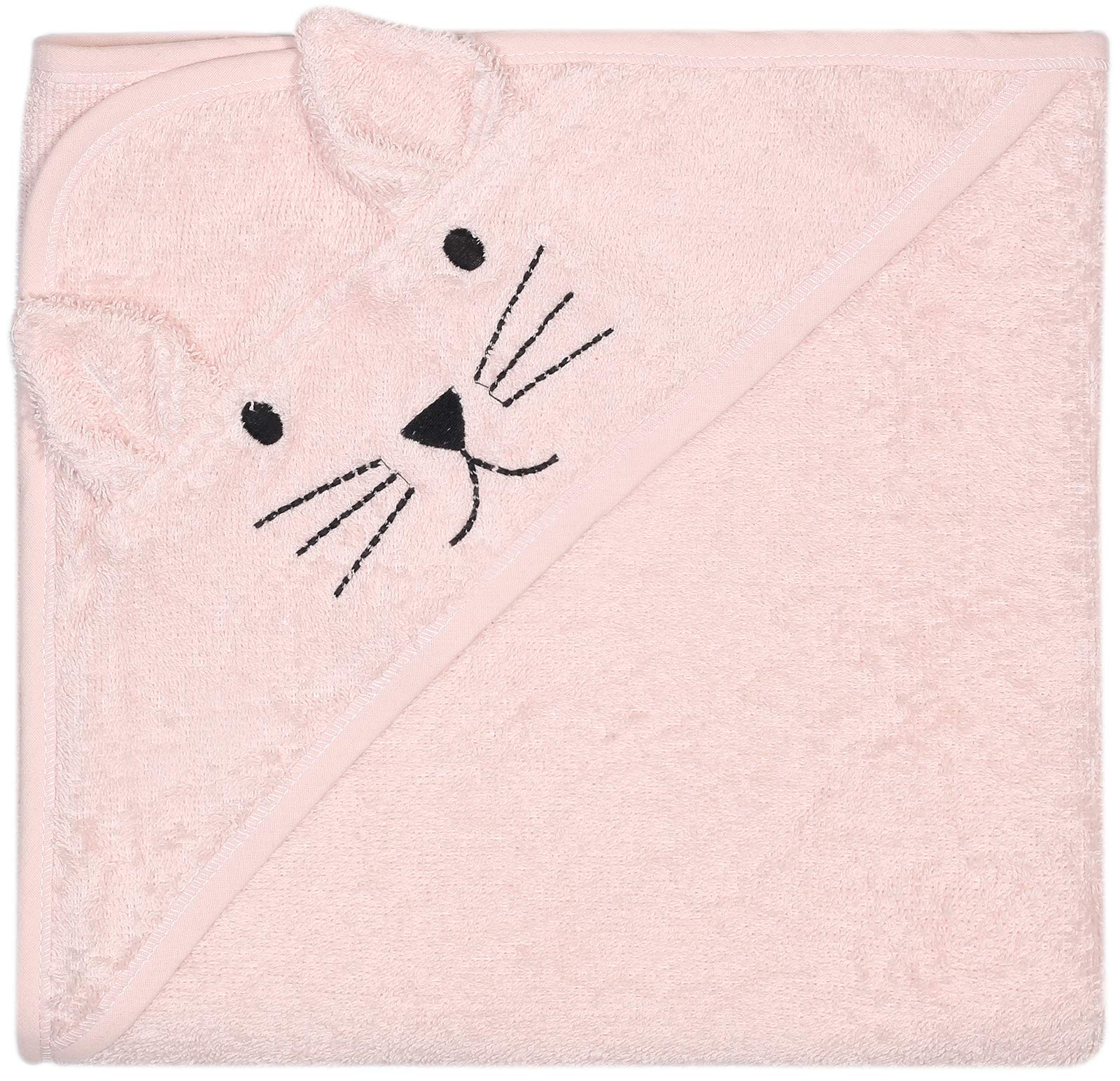 kindsgut-baby-kapuzenhandtuch-katze-rosa-75x75-cm-baumwolle image 1