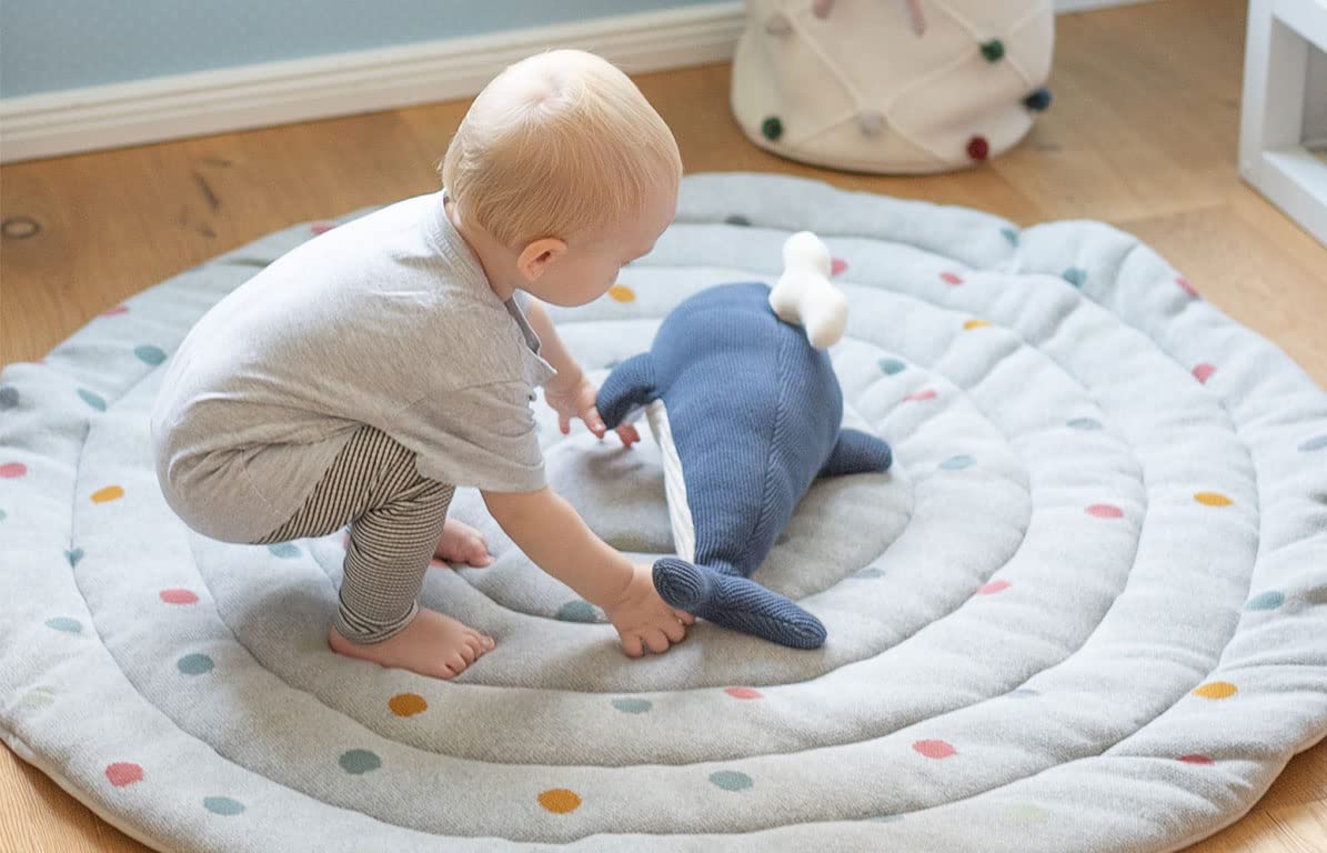 kindsgut-krabbeldecke-baby-rund-120-cm-baumwolle-punkte-grau image 2