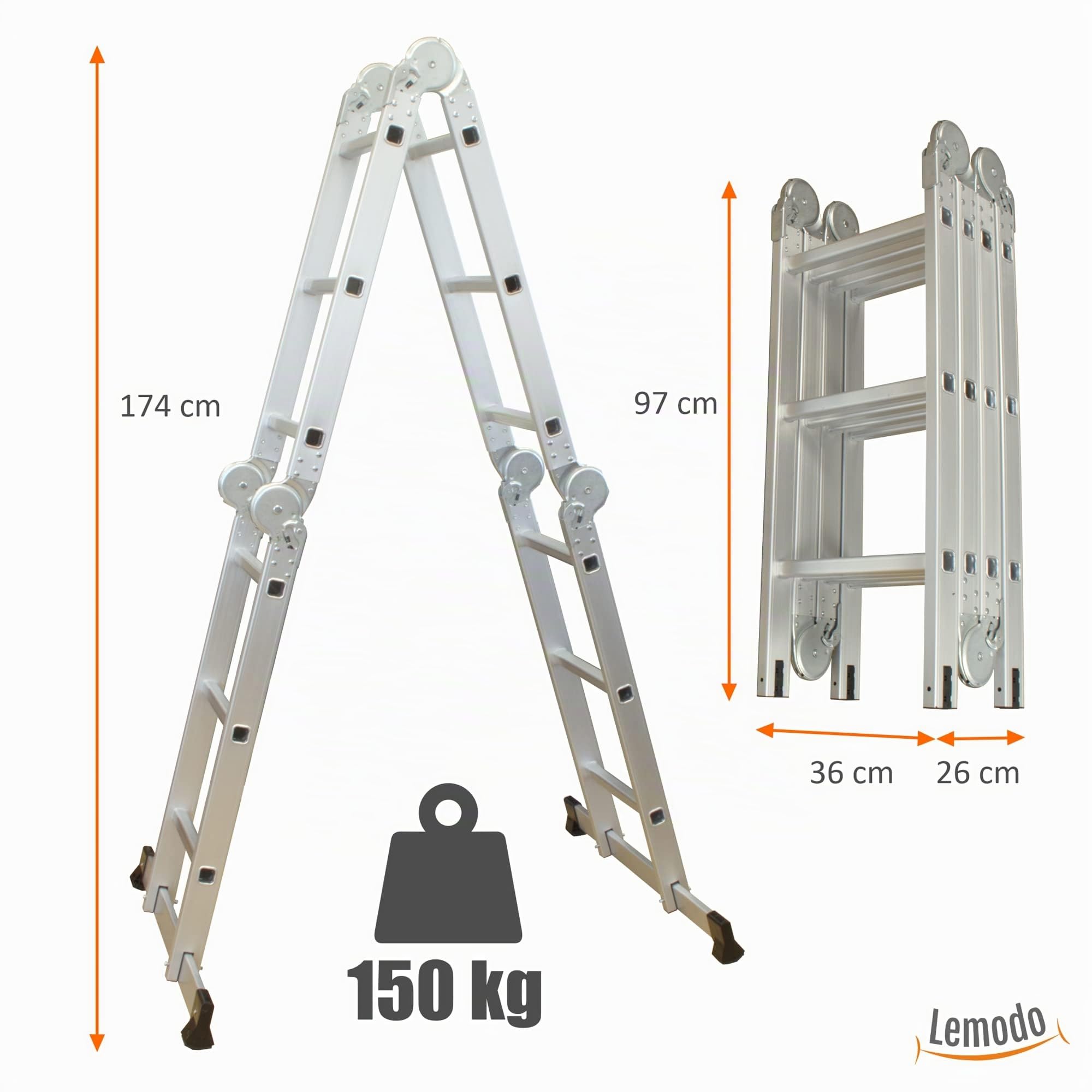 lemodo-alu-multifunktionsleiter-12-sprossen-klappbar-4-teilig-356-cm-bis-150-kg image 2