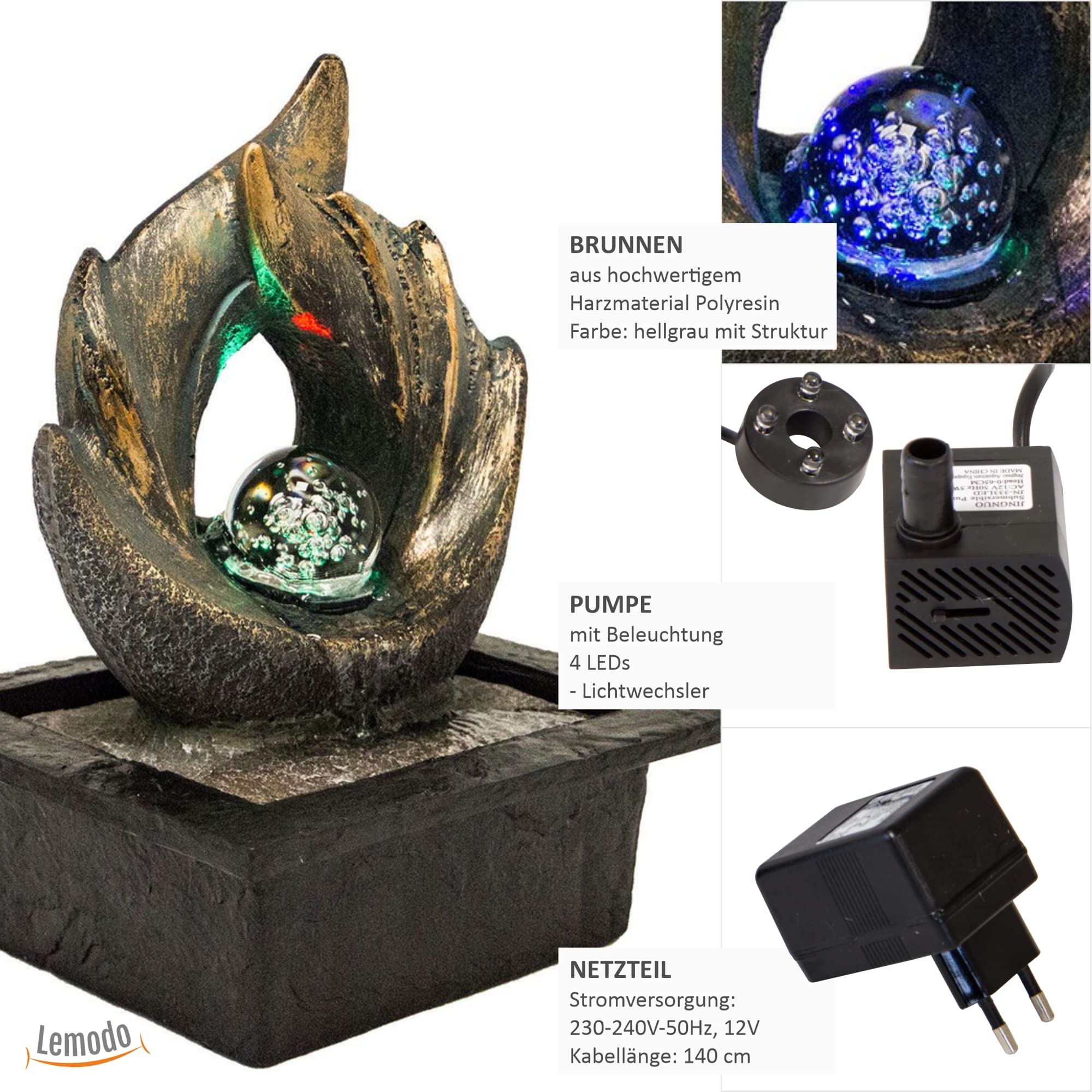 lemodo-zimmerbrunnen-elements-tischbrunnen-mit-led-und-wasserfall image 2