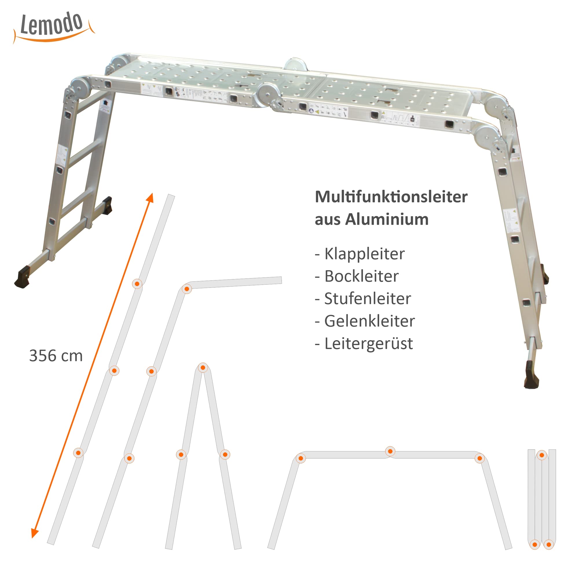 lemodo-alu-multifunktionsleiter-12-sprossen-klappbar-4-teilig-356-cm-bis-150-kg image 3