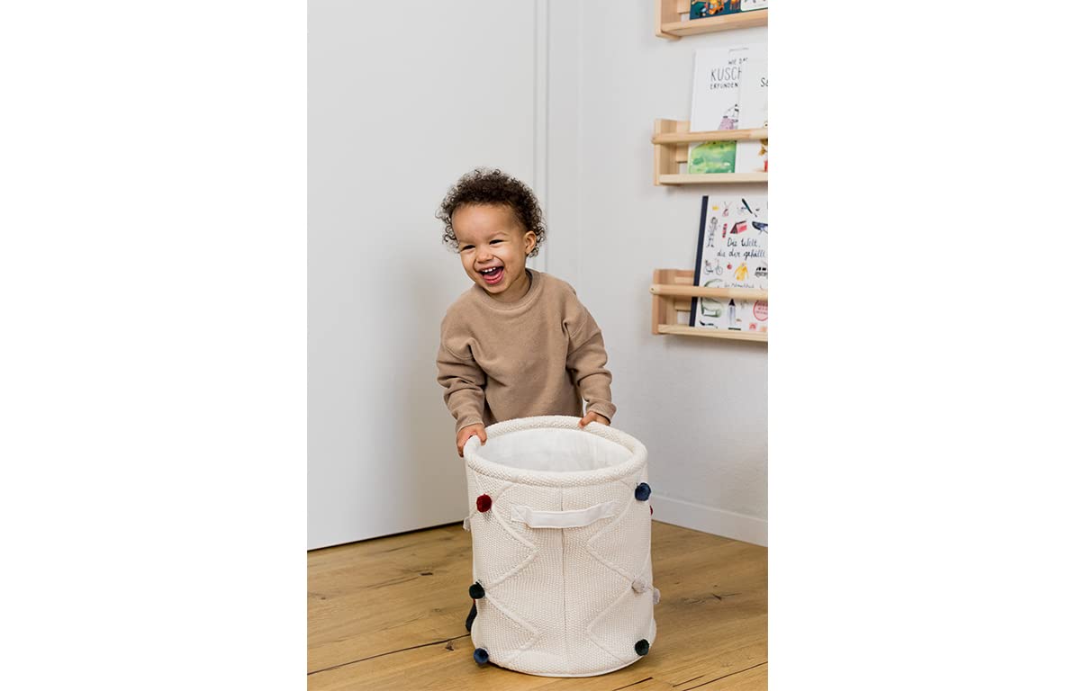 kindsgut-aufbewahrungskorb-baumwolle-mit-pompons-creme-30-x-30-x-35-cm image 2
