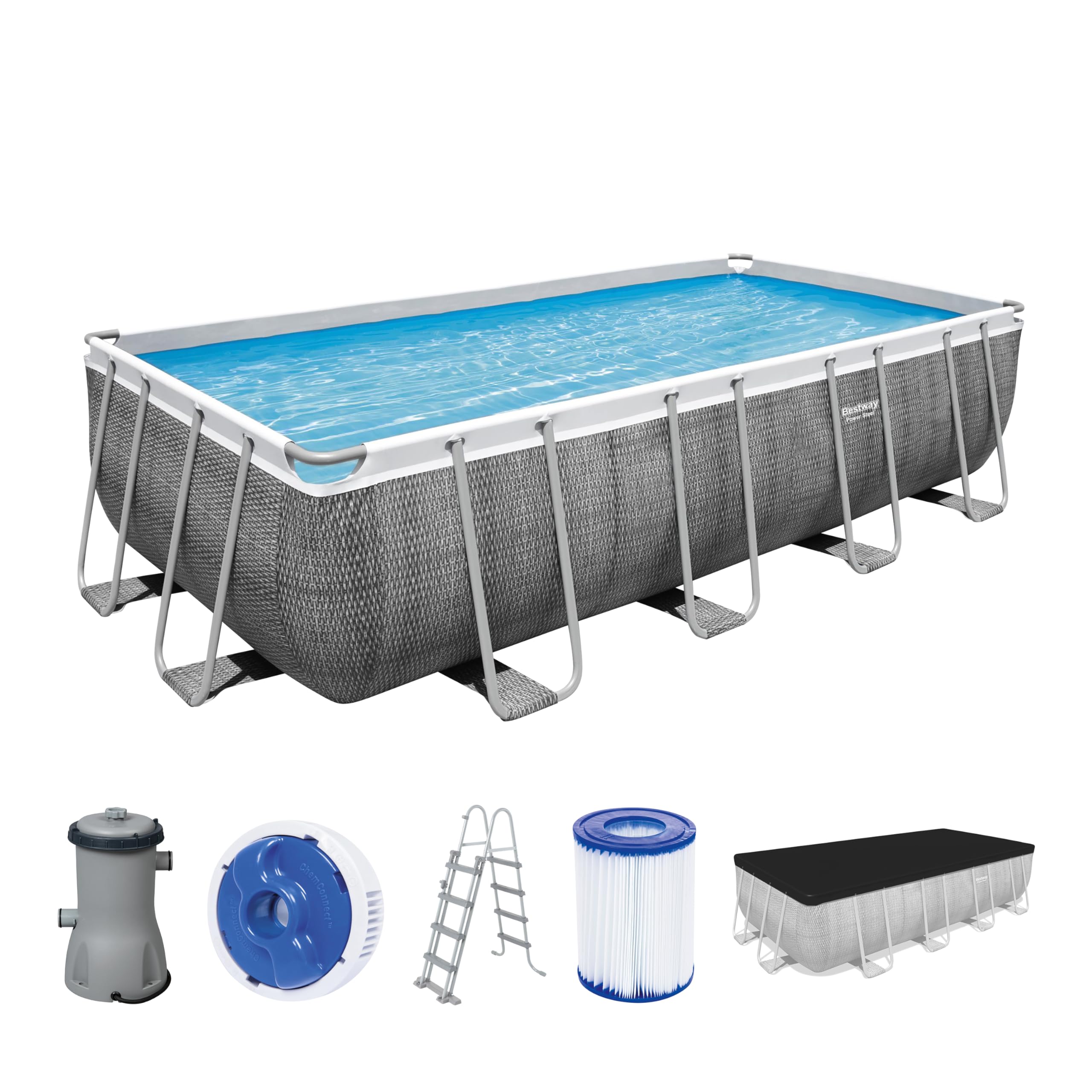 lemodo-bestway-power-steel-pool-set-eckig-488x244x122cm-rattan-optik-mit-filterp image 1