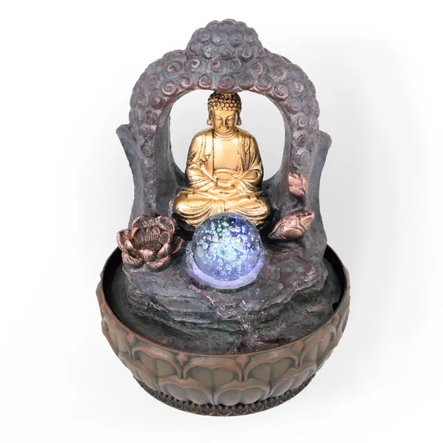 lemodo-zimmerbrunnen-buddha-mit-bogen-und-kugel-led image 1