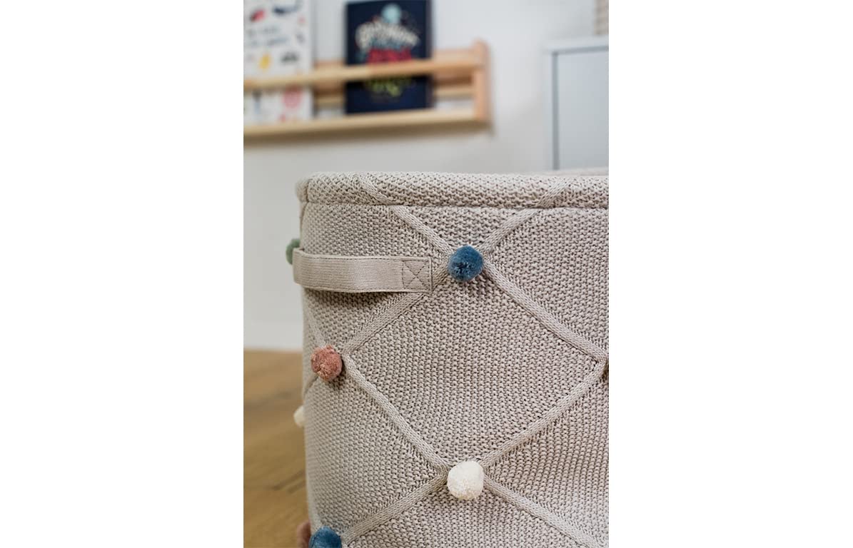 kindsgut-spielkorb-mit-pompons-baumwolle-aufbewahrungskorb-taupe image 3
