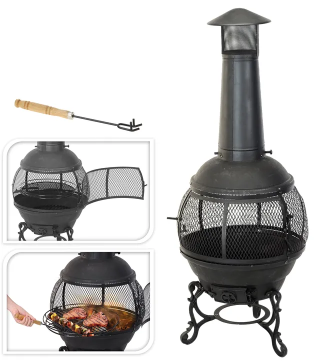 lemodo-feuerkamin-outdoor-patio-gartenkamin-gusseisen-mit-grill-55-cm image 1