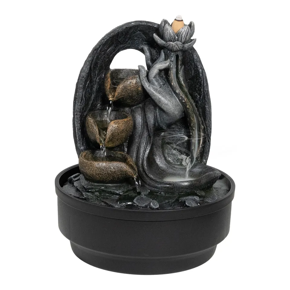 lemodo-zimmerbrunnen-lotus-tischbrunnen-mit-led-und-r-ucherwasserfall image 1