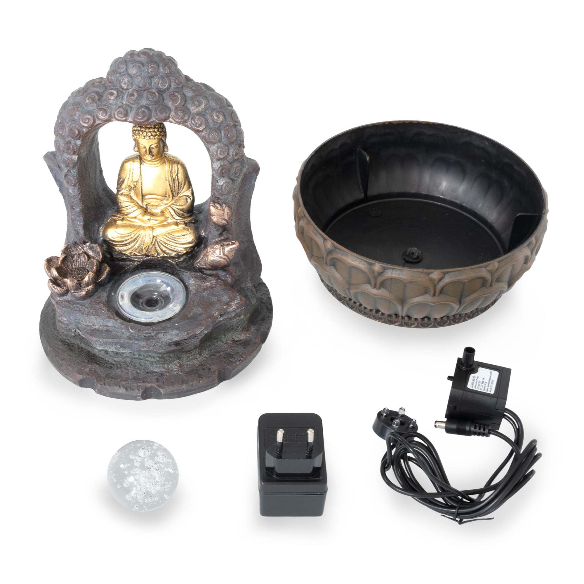 lemodo-zimmerbrunnen-buddha-mit-bogen-und-kugel-led image 3