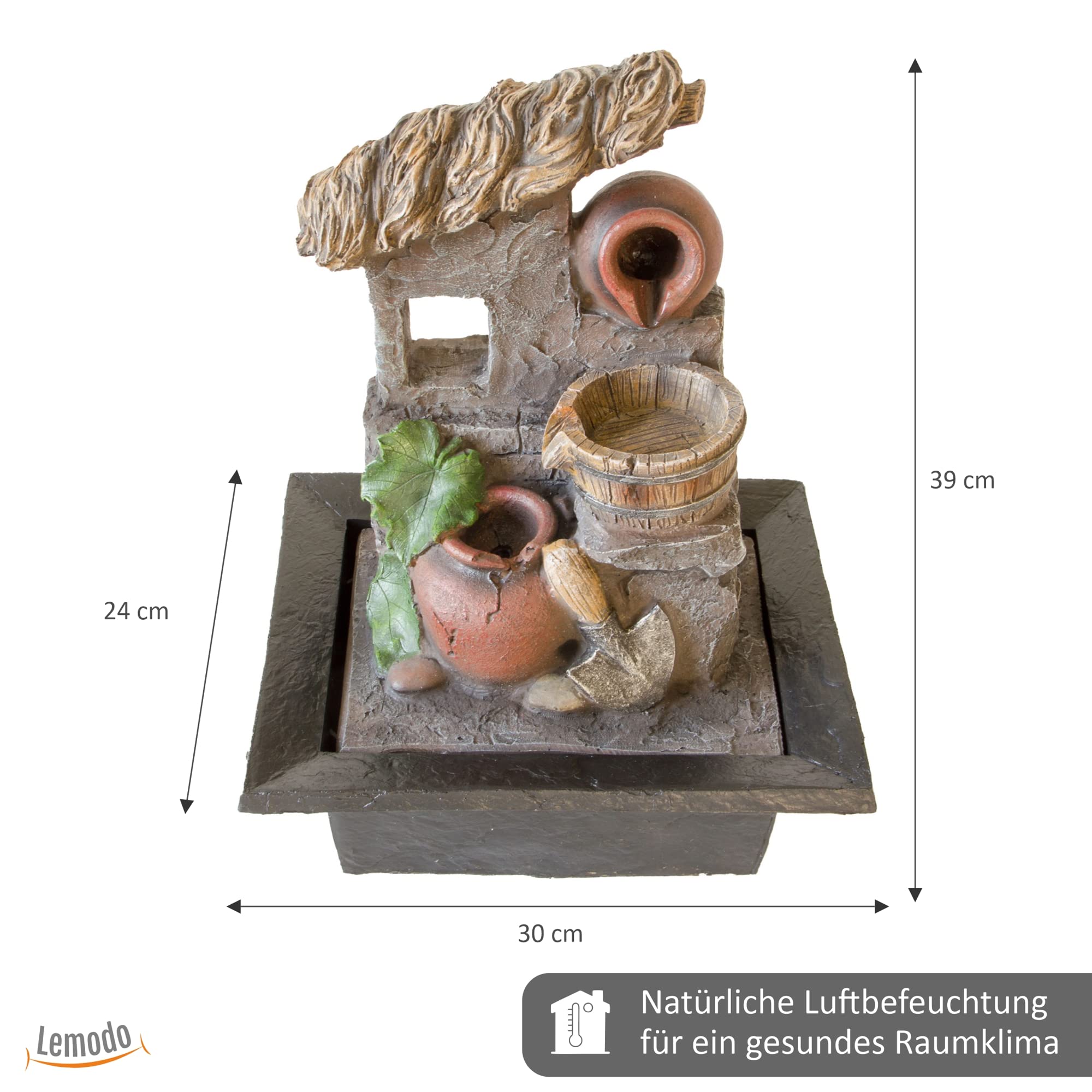 lemodo-nativ-zimmerbrunnen-toskana-tischbrunnen-mit-led-beleuchtung-grau image 3
