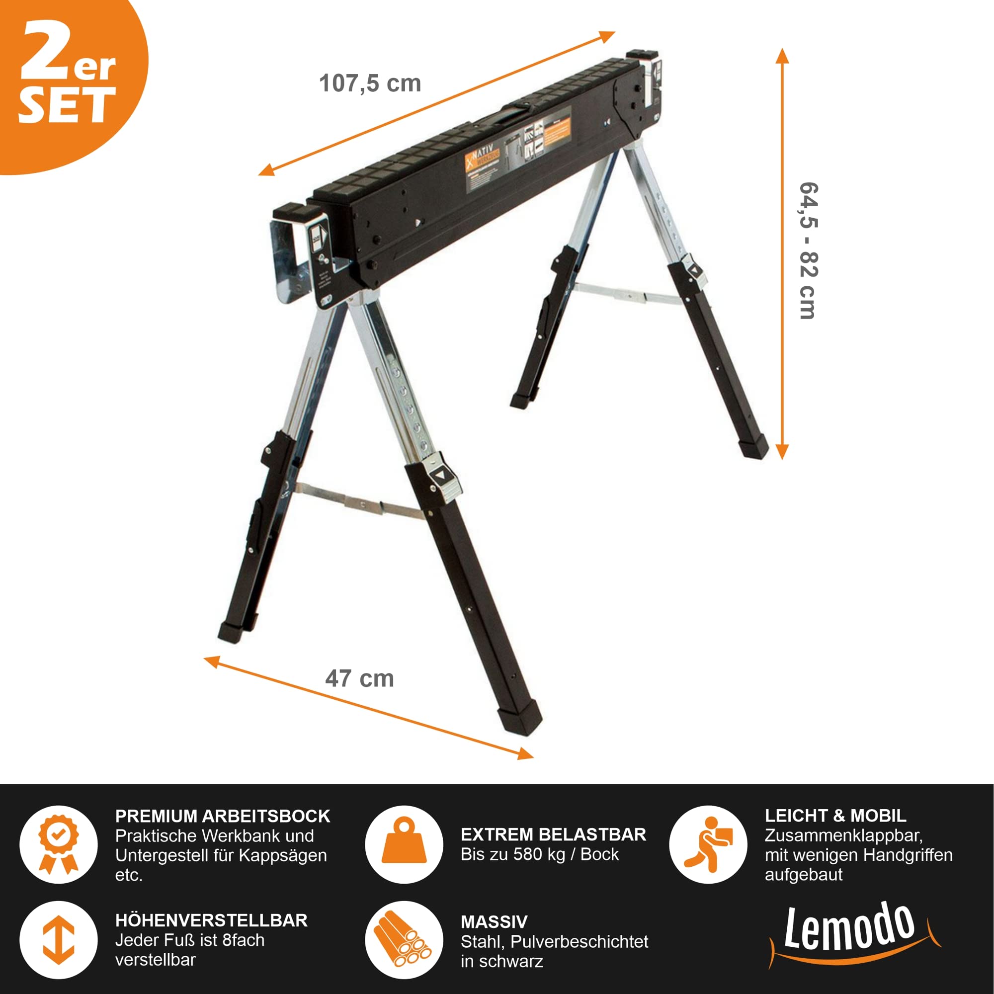 lemodo-arbeitsbock-h-henverstellbar-klappbar-2er-set-580-kg image 2
