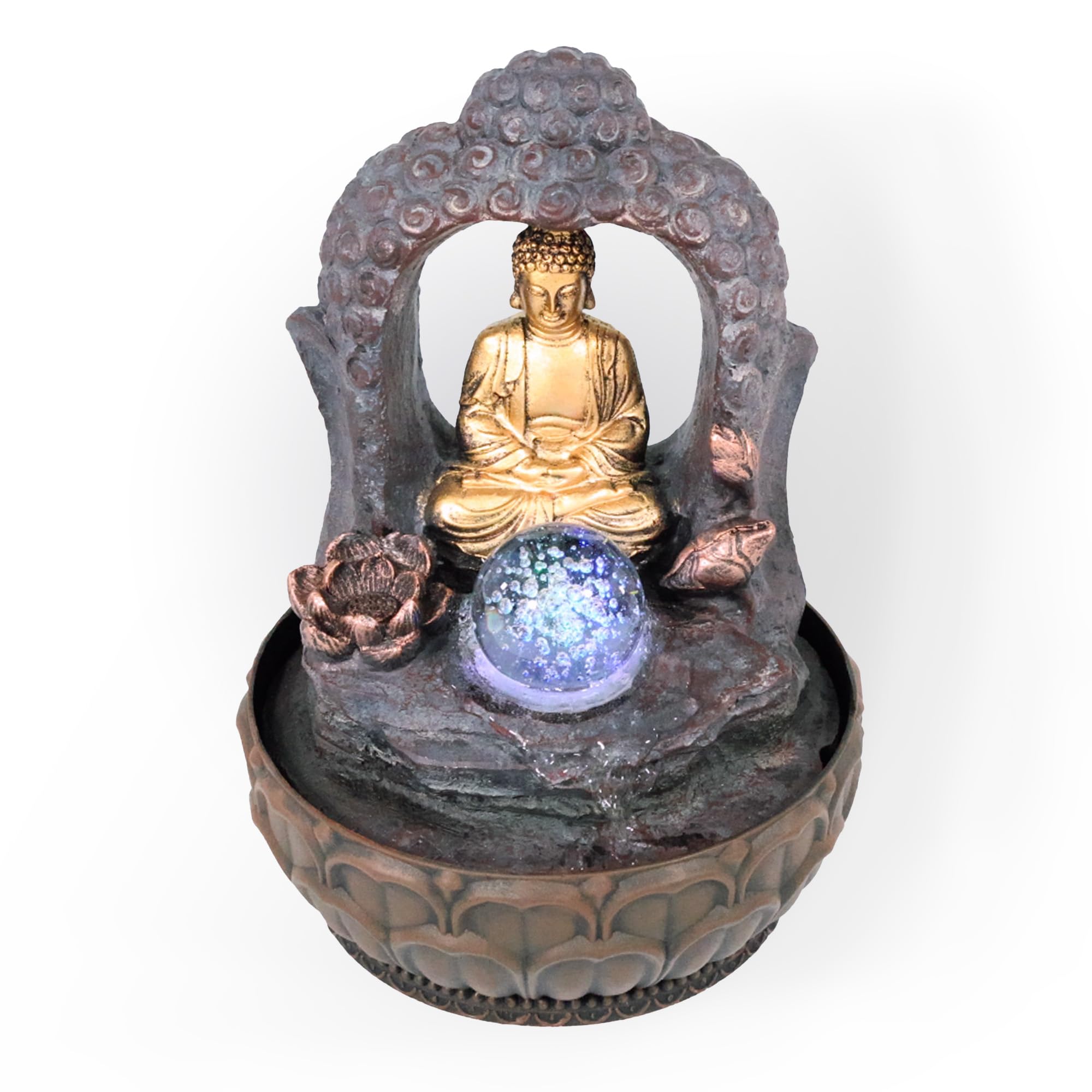 lemodo-zimmerbrunnen-buddha-mit-bogen-und-kugel-led image 1
