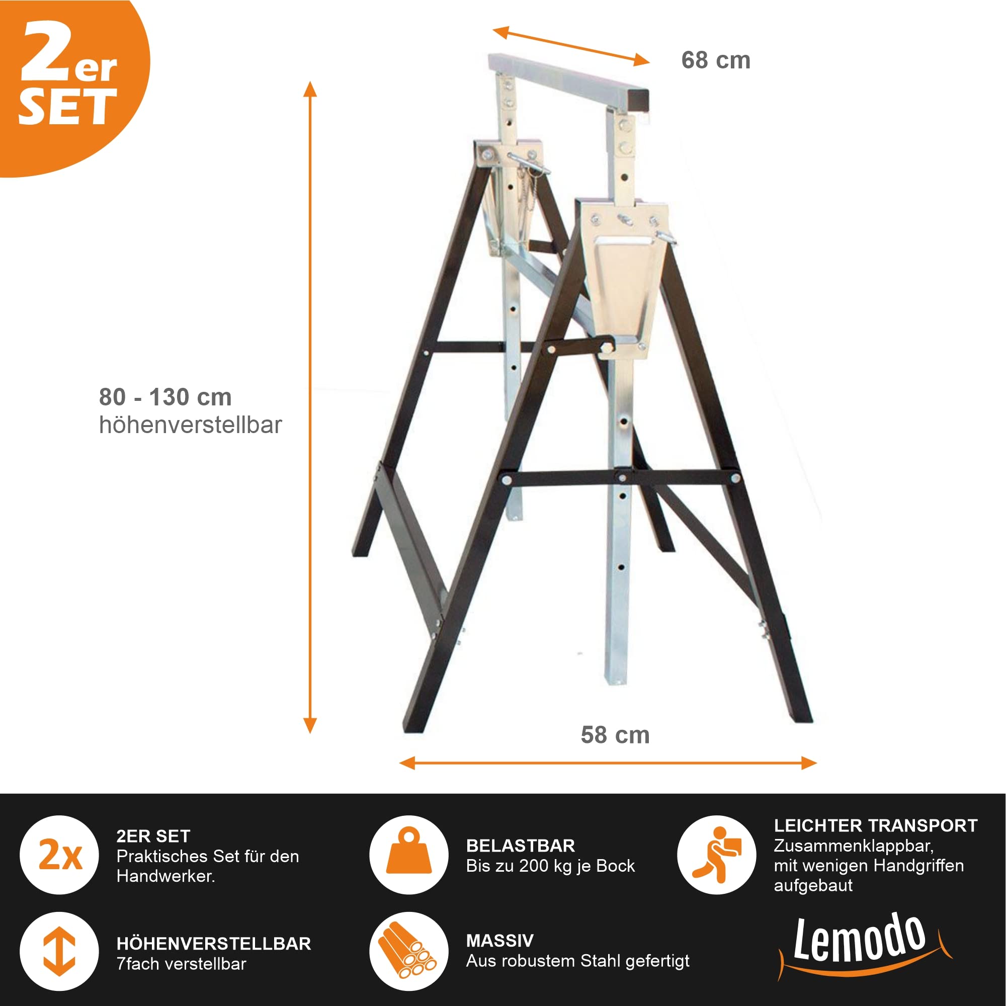 lemodo-arbeitsbock-2er-set-stahl-h-henverstellbar-80-130-cm-200-kg image 2
