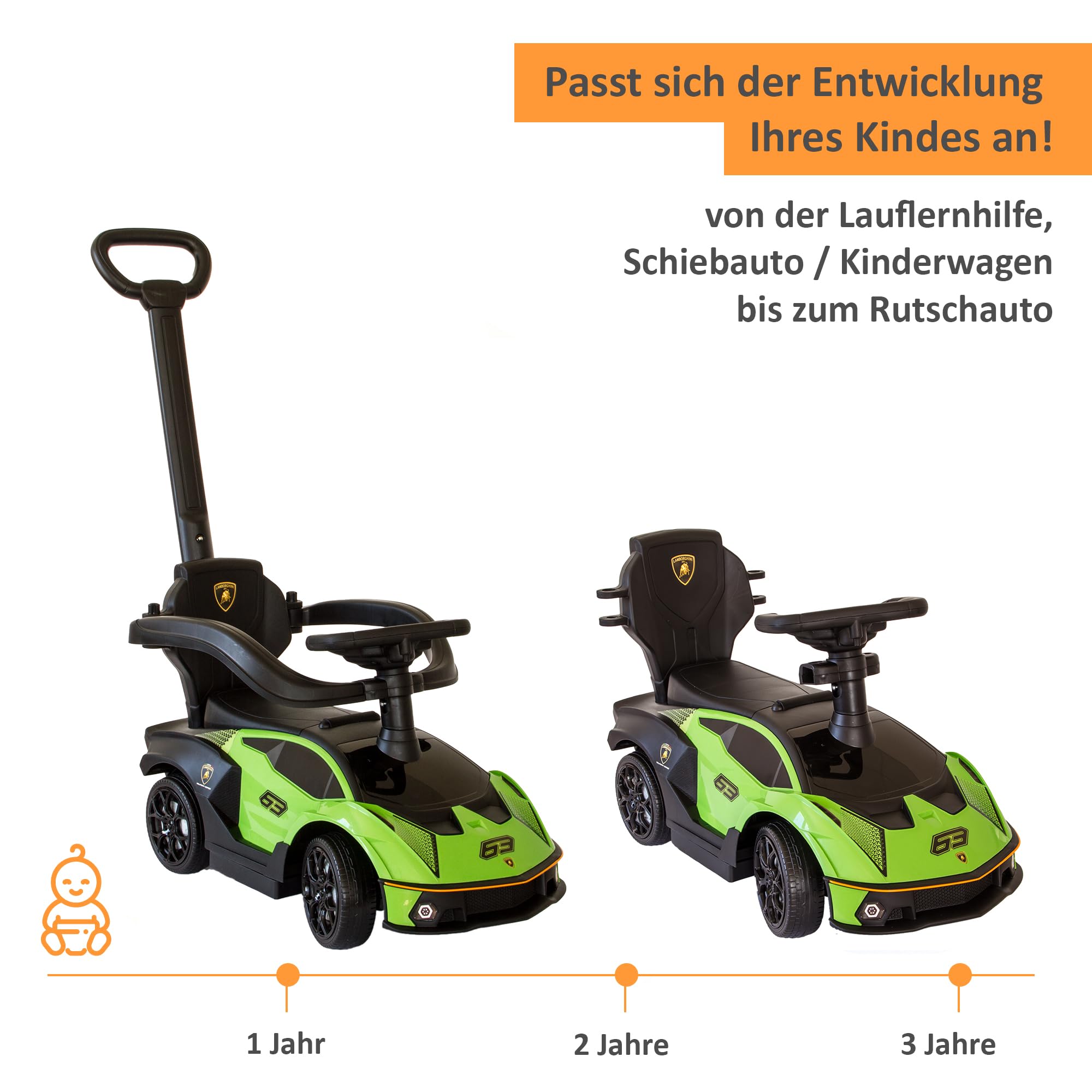 lemodo-rutschauto-lamborghini-essenza-gr-n-mit-schiebstange-ab-1-jahr image 3