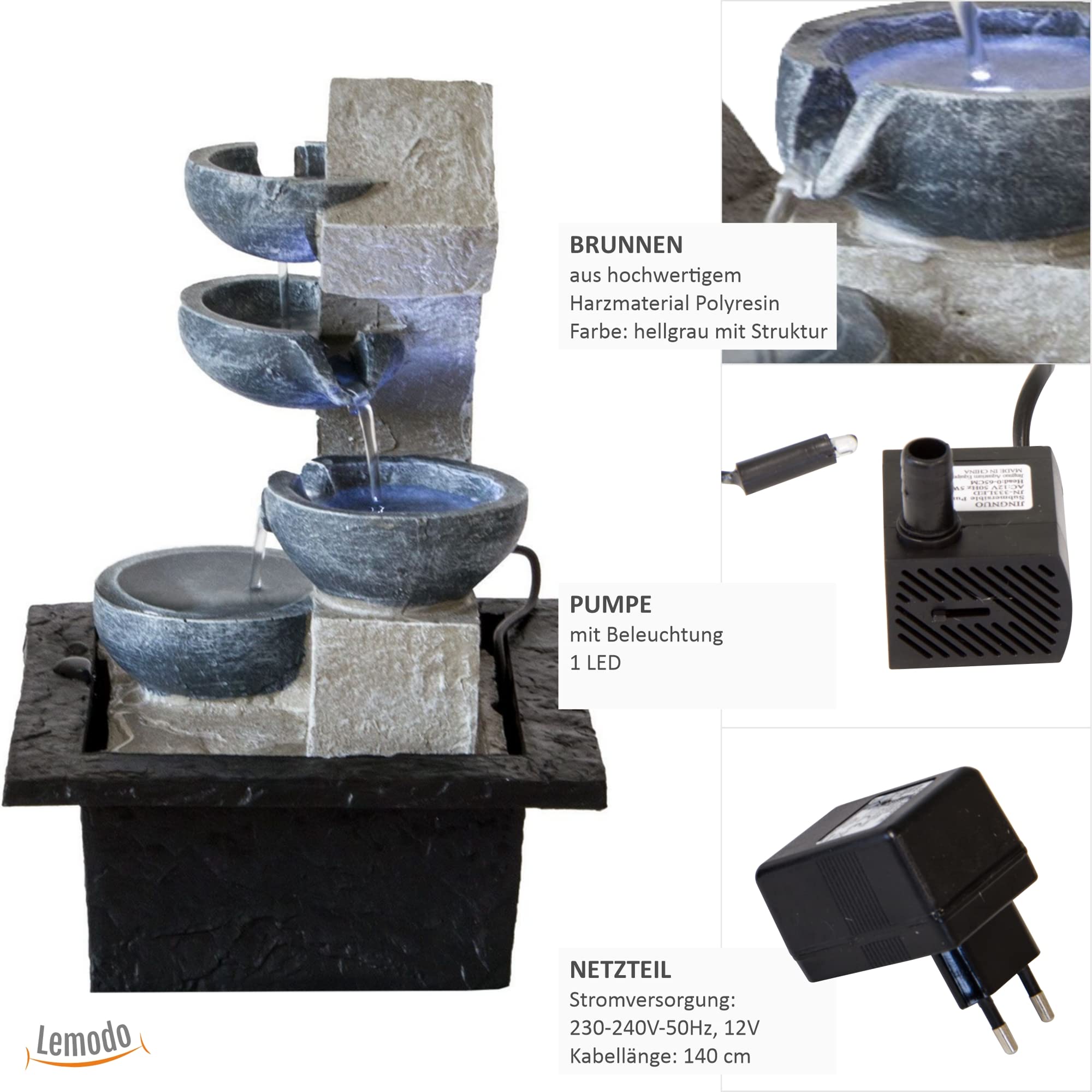 lemodo-zimmerbrunnen-beton-optik-mit-led-tischbrunnen image 2