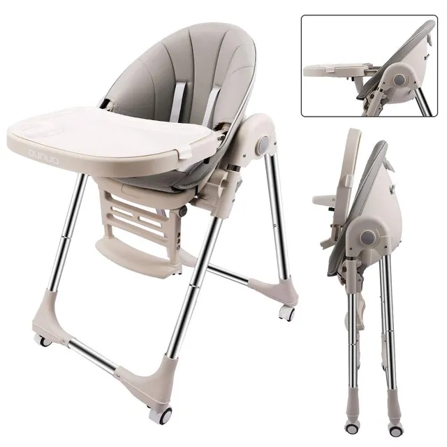 ounuo-baby-hochstuhl-verstellbar-klappbar-mitwachsend-grau-mit-pu-leder image 1