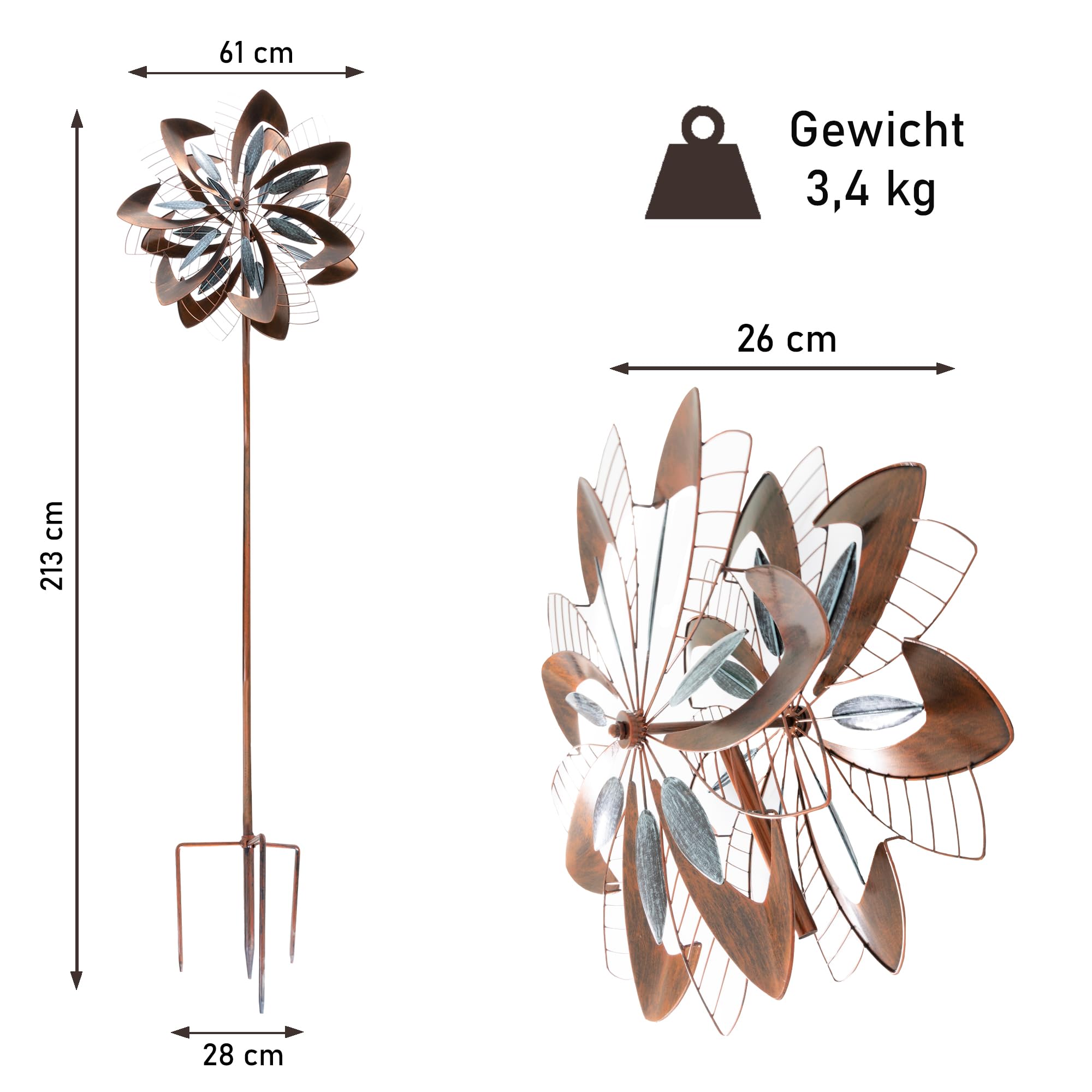 lemodo-windrad-dandelion-kupferoptik-213-cm-gartenstecker image 3