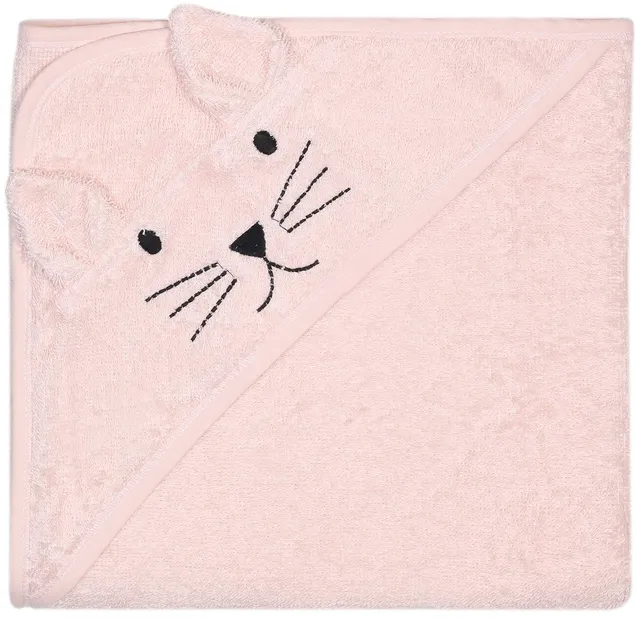 kindsgut-baby-kapuzenhandtuch-katze-rosa-75x75-cm-baumwolle image 1