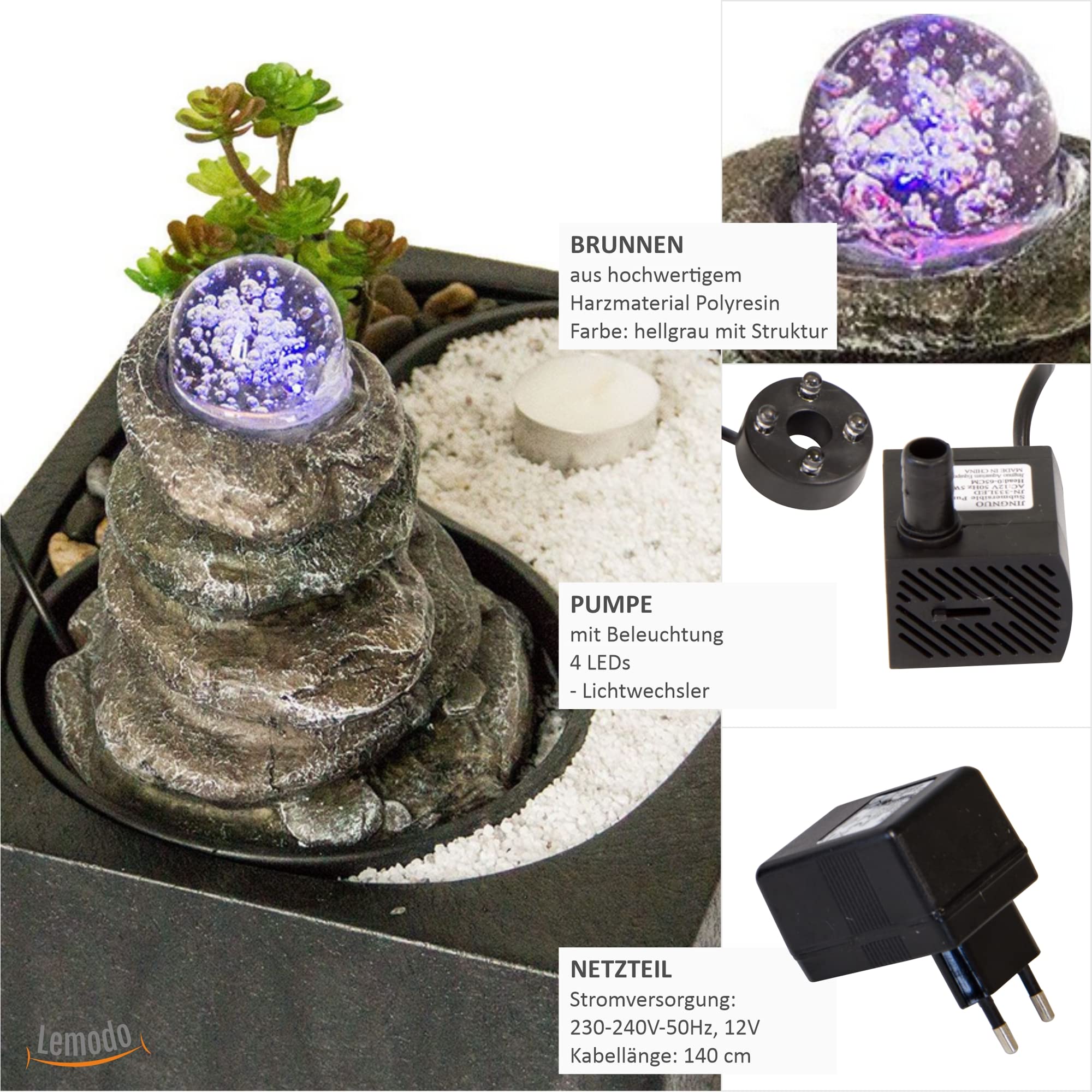 lemodo-zimmerbrunnen-mit-led-beleuchtung-und-glaskugel image 2