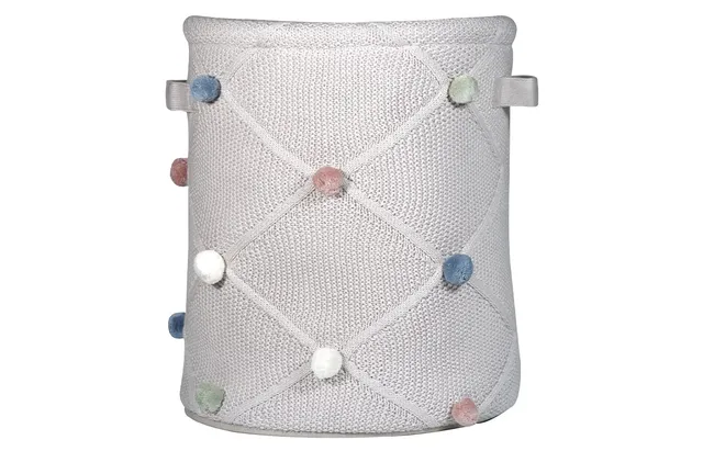 kindsgut-spielkorb-mit-pompons-baumwolle-aufbewahrungskorb-taupe image 1