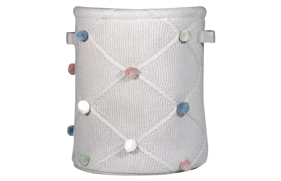 kindsgut-spielkorb-mit-pompons-baumwolle-aufbewahrungskorb-taupe image 1