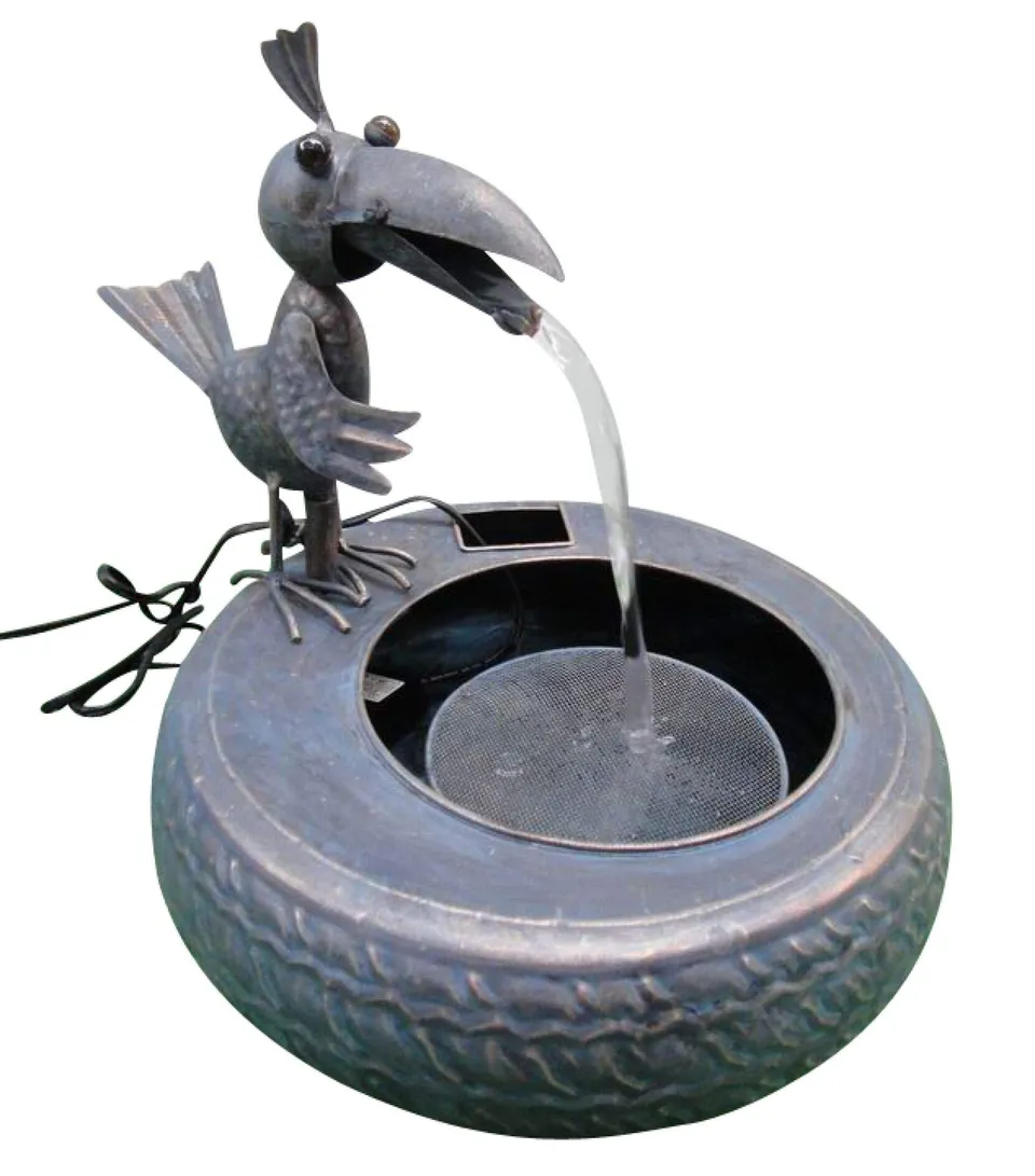 lemodo-metallbrunnen-mit-vogel-34x28x30cm-inkl-pumpe image 1