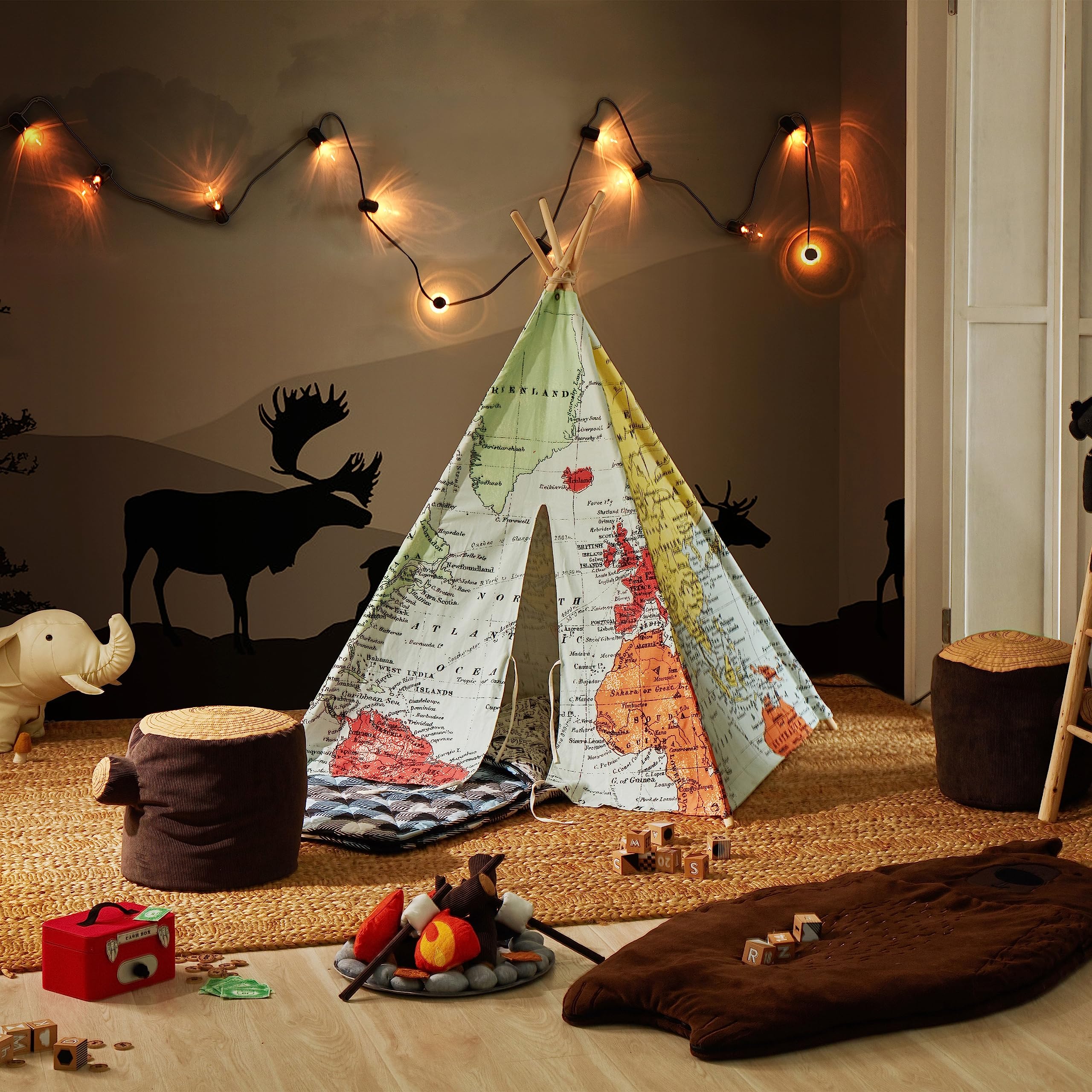 lemodo-sunny-tipizelt-kinder-120x120-cm-baumwolle-weltkarte image 8