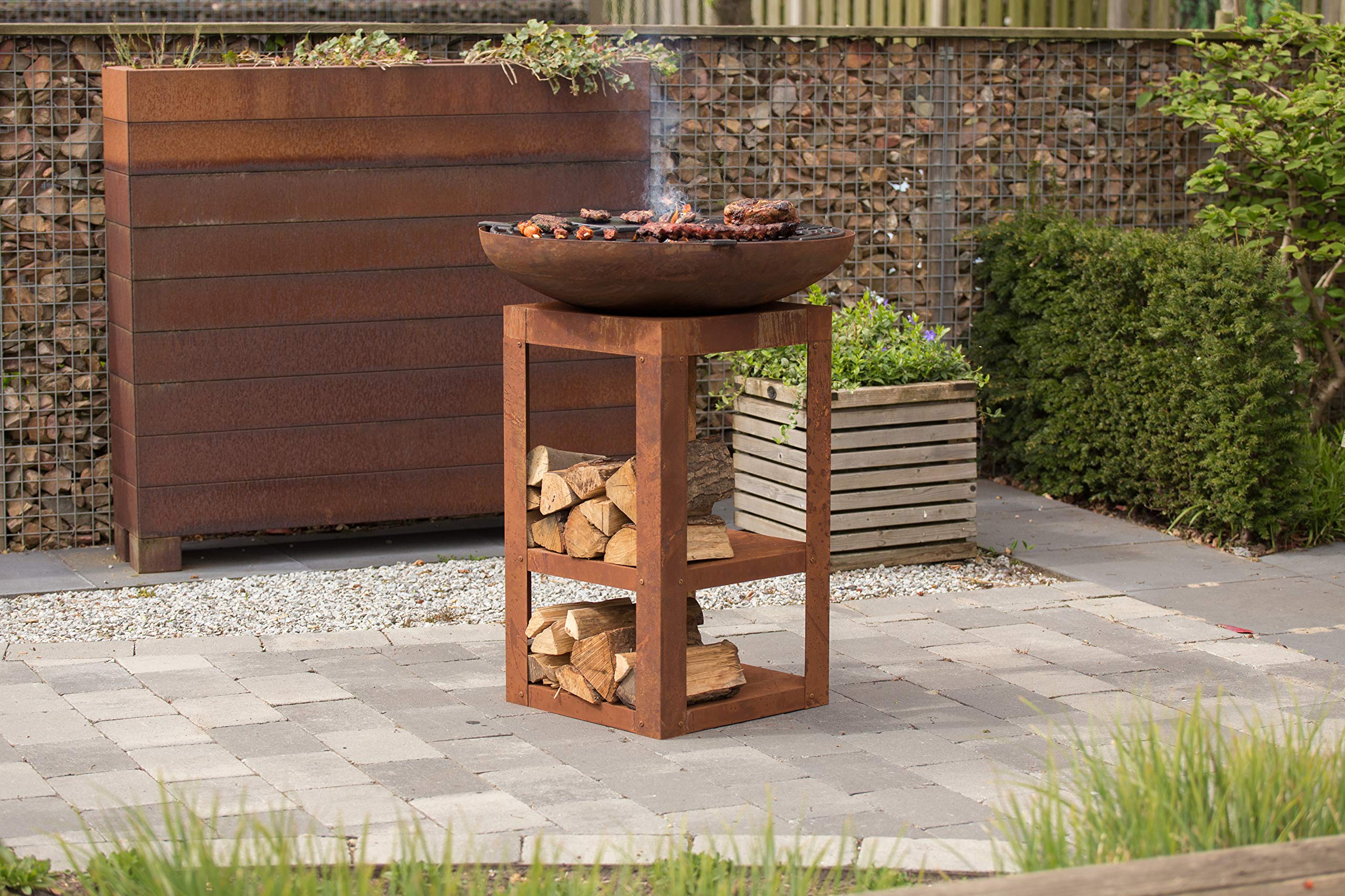 lemodo-bbgrill-trinidad-grill-plancha-feuerstelle-mit-holzablage-rost-optik image 4