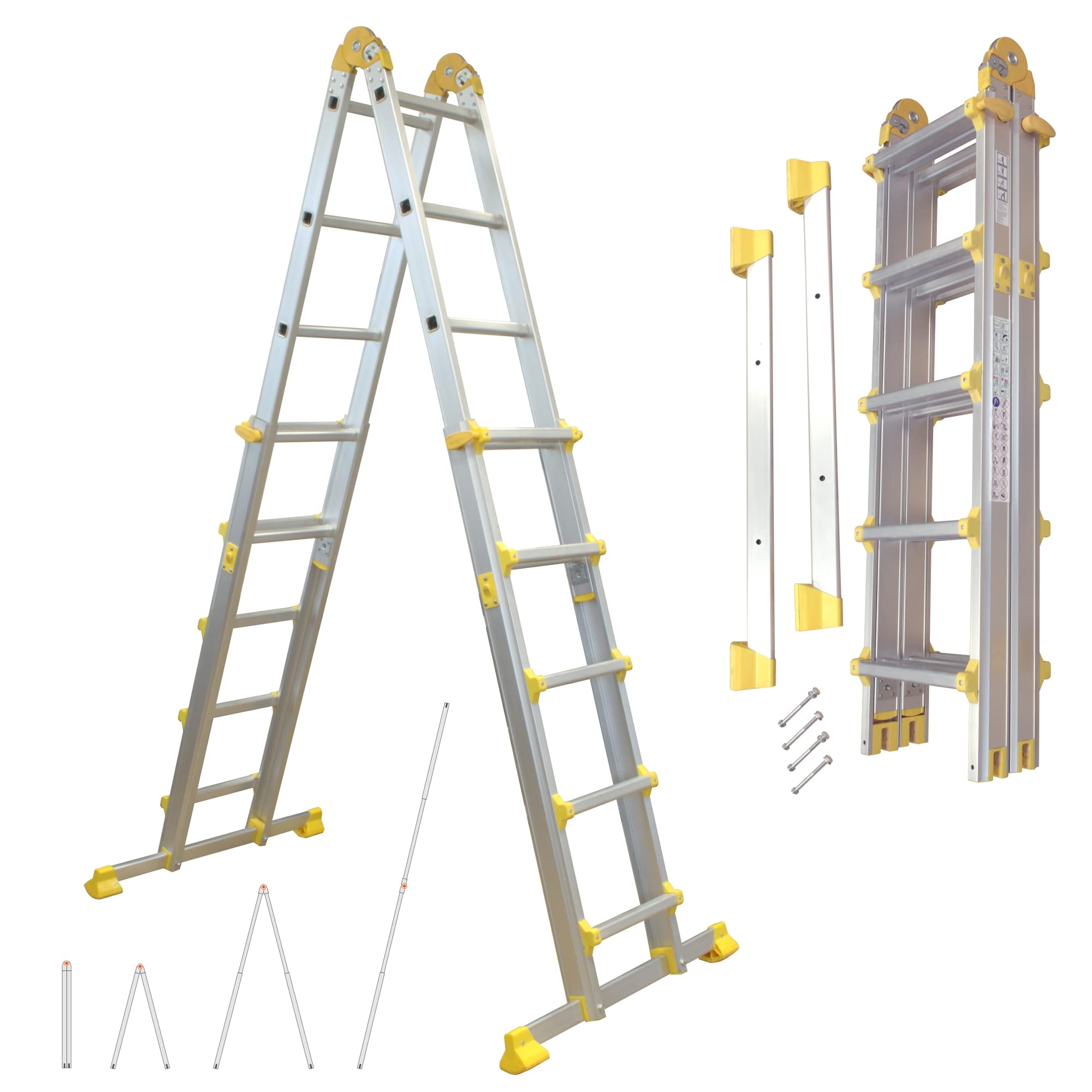 lemodo-mehrzweckleiter-4-teilig-alu-4-6-m-anlege-und-stehleiter-bis-150-kg image 1