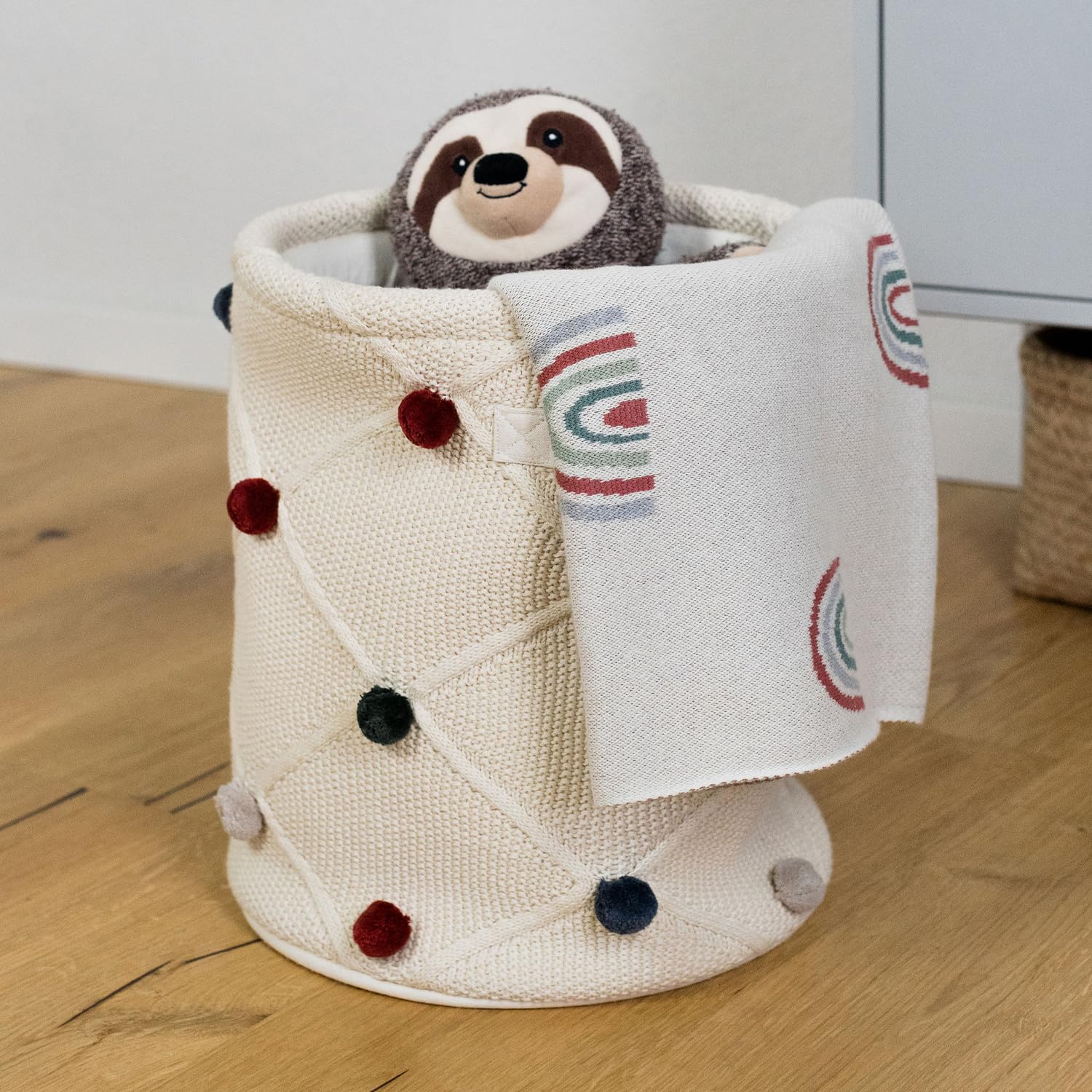 kindsgut-aufbewahrungskorb-baumwolle-mit-pompons-creme-30-x-30-x-35-cm image 3
