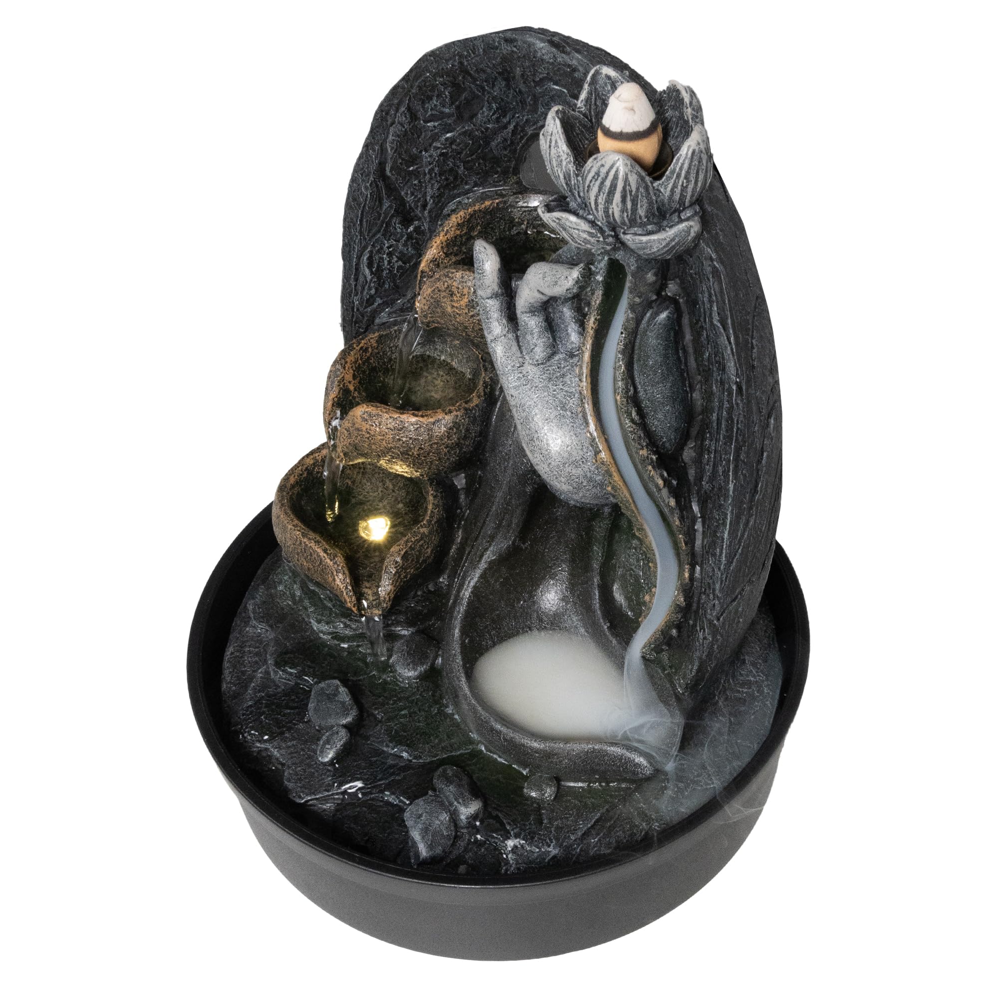 lemodo-zimmerbrunnen-lotus-tischbrunnen-mit-led-und-r-ucherwasserfall image 2