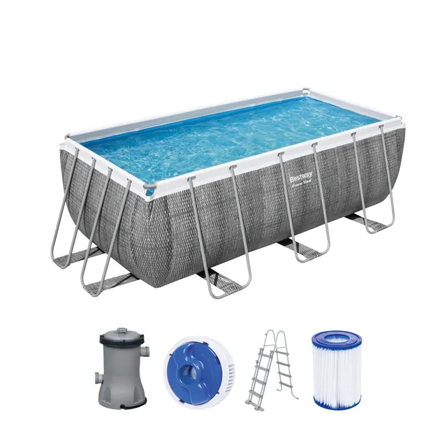 bestway-power-steel-frame-pool-eckig-412x201x122-cm-komplett-set-mit-filterpumpe image 1