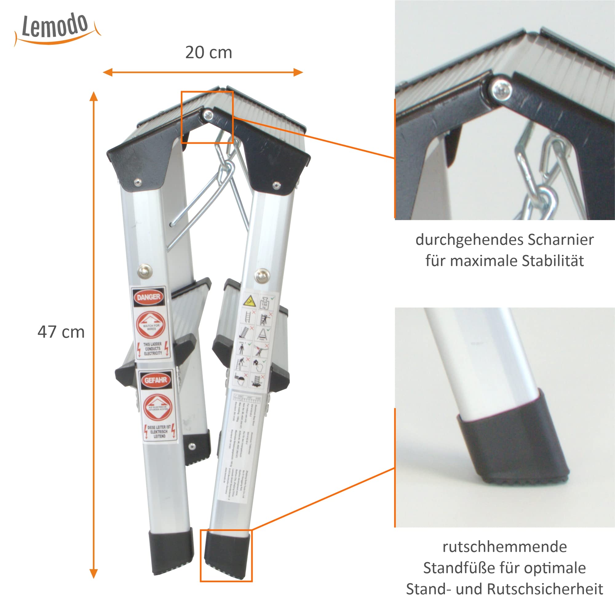 lemodo-alu-trittleiter-zusammenklappbar-2-stufen-41-cm-h-he-bis-150-kg image 4