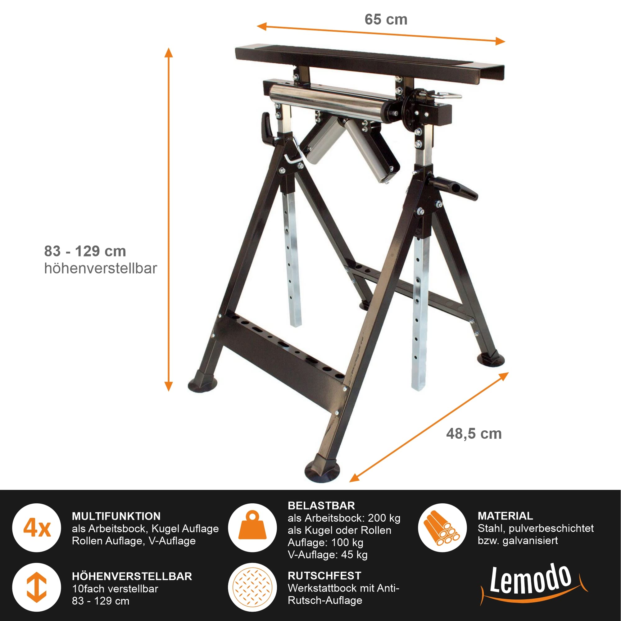 lemodo-multifunktions-arbeitsbock-4-in-1-stahl-83-129-cm-bis-200-kg image 2