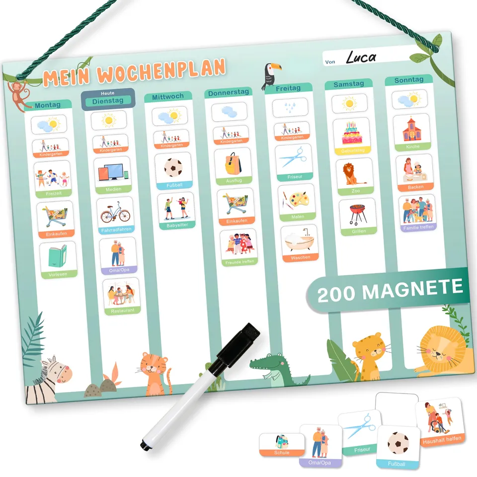 mini-mindz-wochenplaner-kinder-montessori-magnettafel-200-magnete image 1