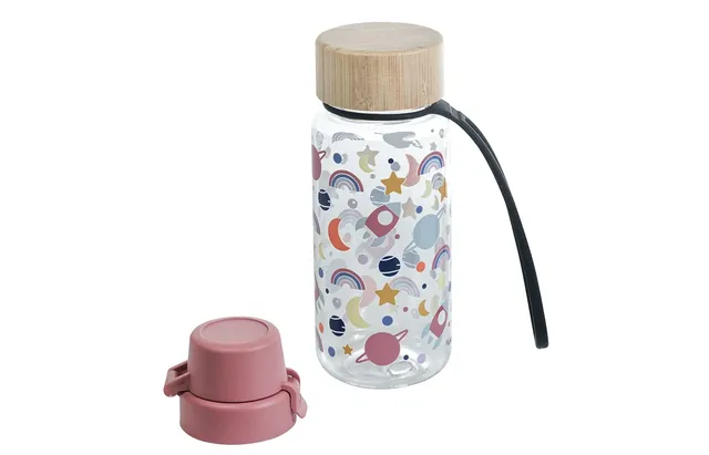 kindsgut-kinder-trinkflasche-tritan-400-ml-mit-bambusdeckel-weltraum image 1